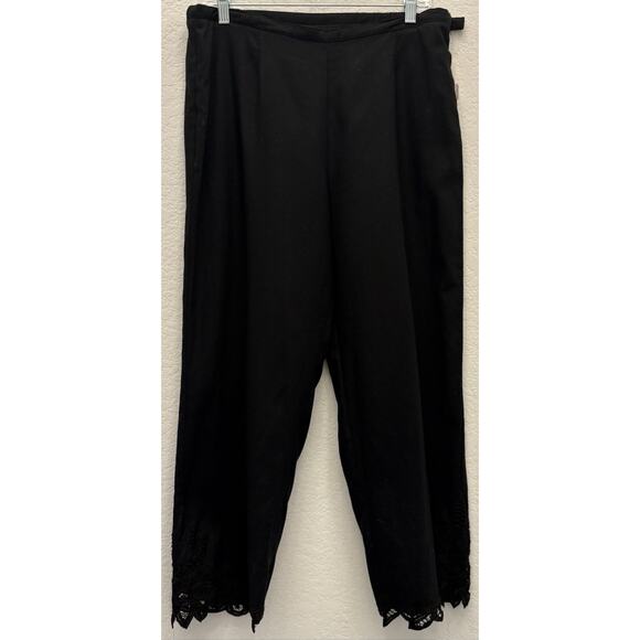 Stonebridge Black Linen-Rayon Pants with Lace Trim Ankles Size 14 NWT - Picture 1 of 4